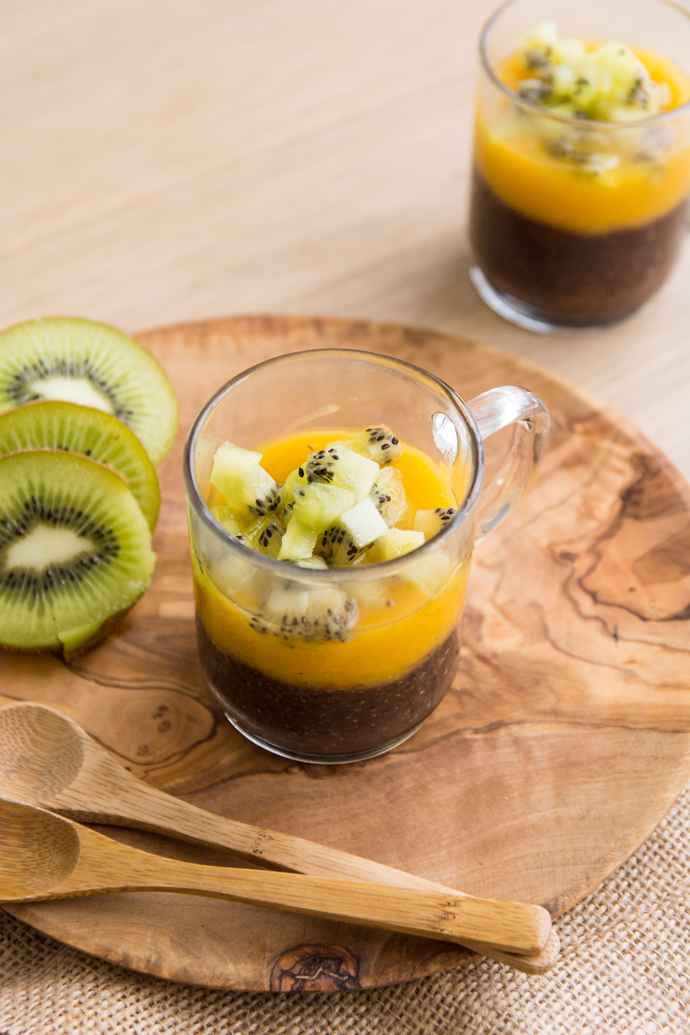 Pudding chia cacao et kiwi