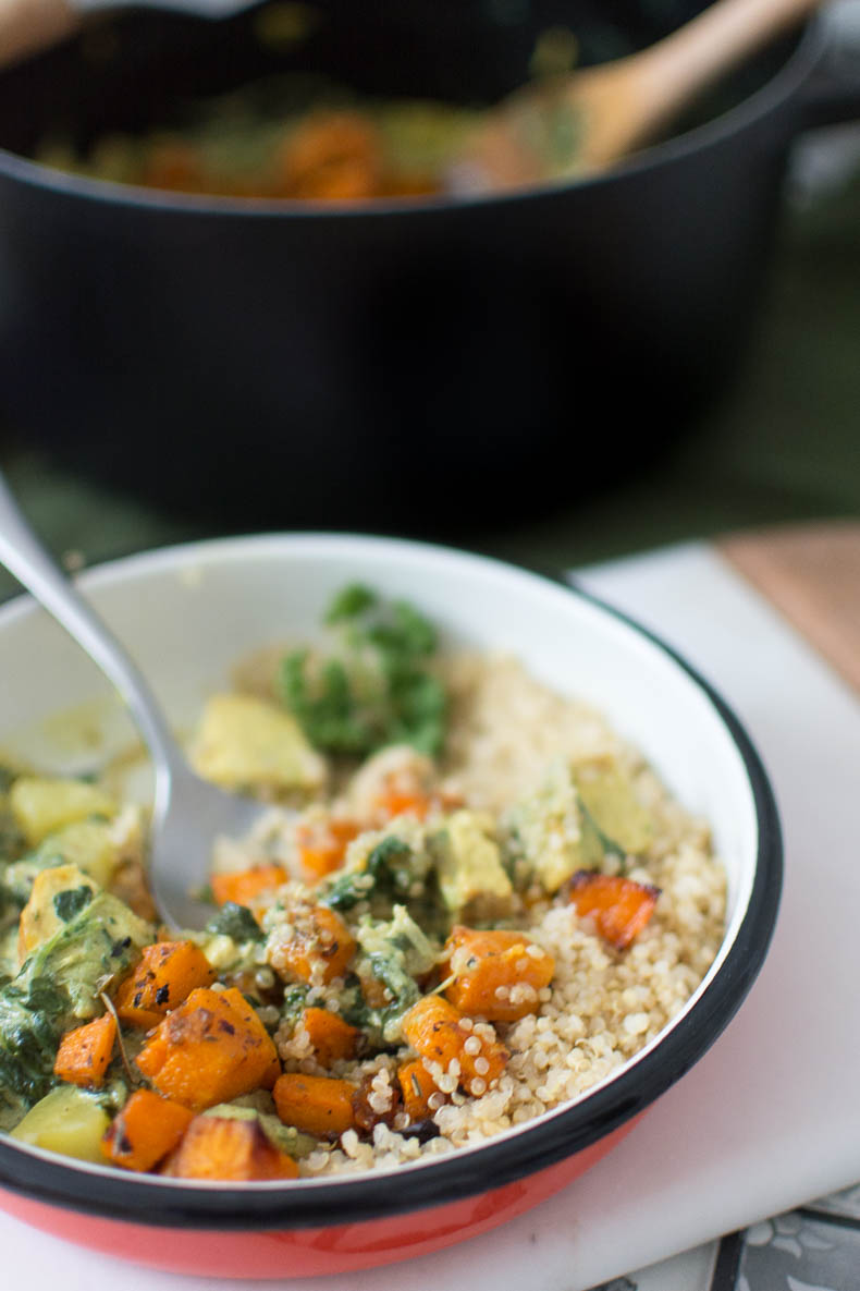 Curry végétalien / vegan au tempeh et courge butternut