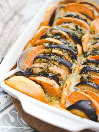 Gratin de légumes à IG bas : patate douce, aubergine, gorgonzola