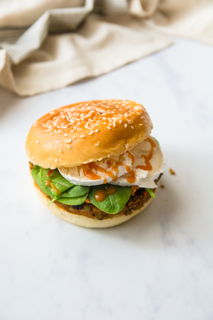 Burger de lentilles et fromage de chèvre