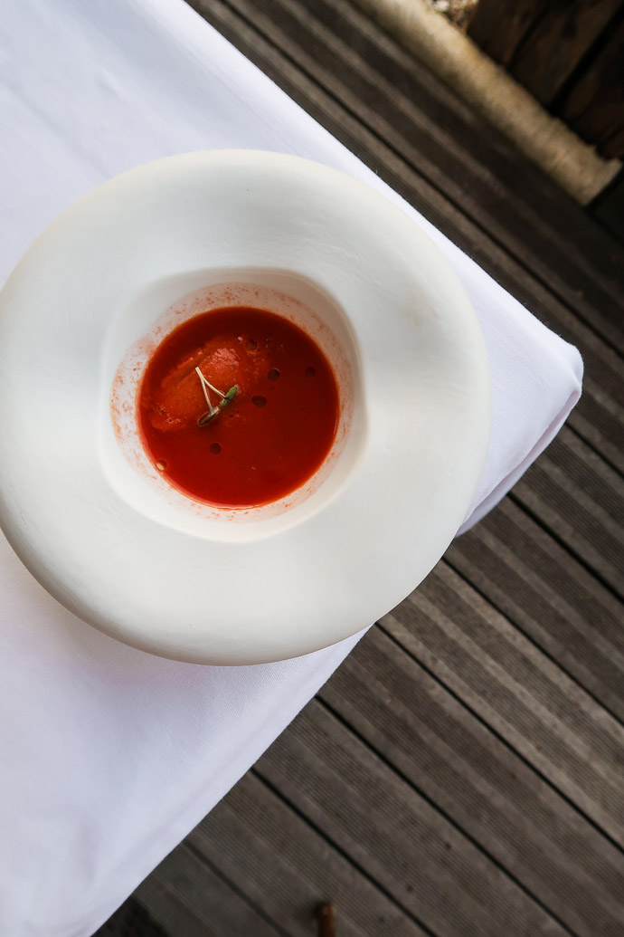 Soupe froide de pastèque et tomates - Restaurant Tour des Vents à Monbazillac