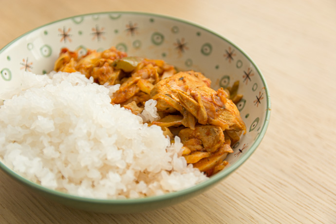 Recette de riz de konjac, poulet au poivrons - recette sans lactose