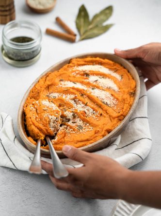 Hachis Parmentier à la patate douce et lentilles - recette sans lactose et végan