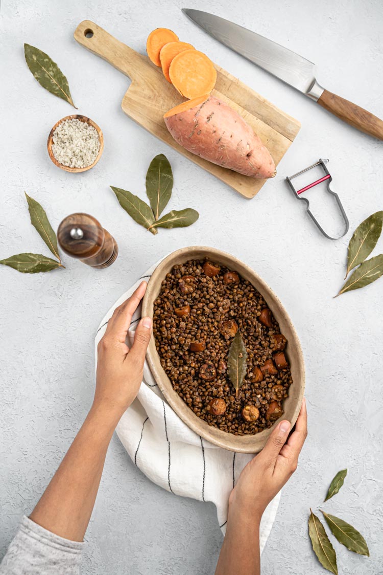 Hachis Parmentier à la patate douce et lentilles - recette sans lactose et végan