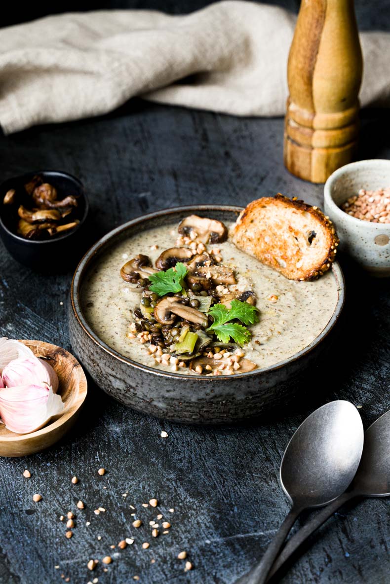 Recette de soupe facile aux lentilles & champignons