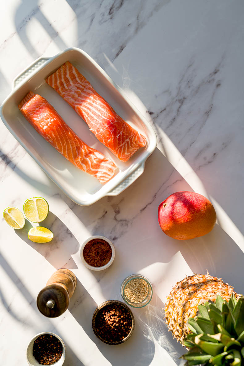 Liste des ingrédients pour préparer la recette de saumon exotique au four